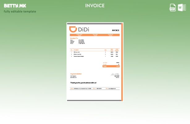 Шаблон за фактура во модерен стил на САД Didi chuxing